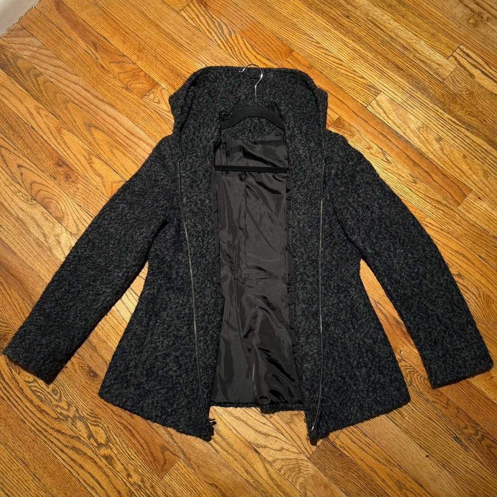 Women's Charcoal Gray Bouclé Classic Chic Jackie O Hooded Sport Coat